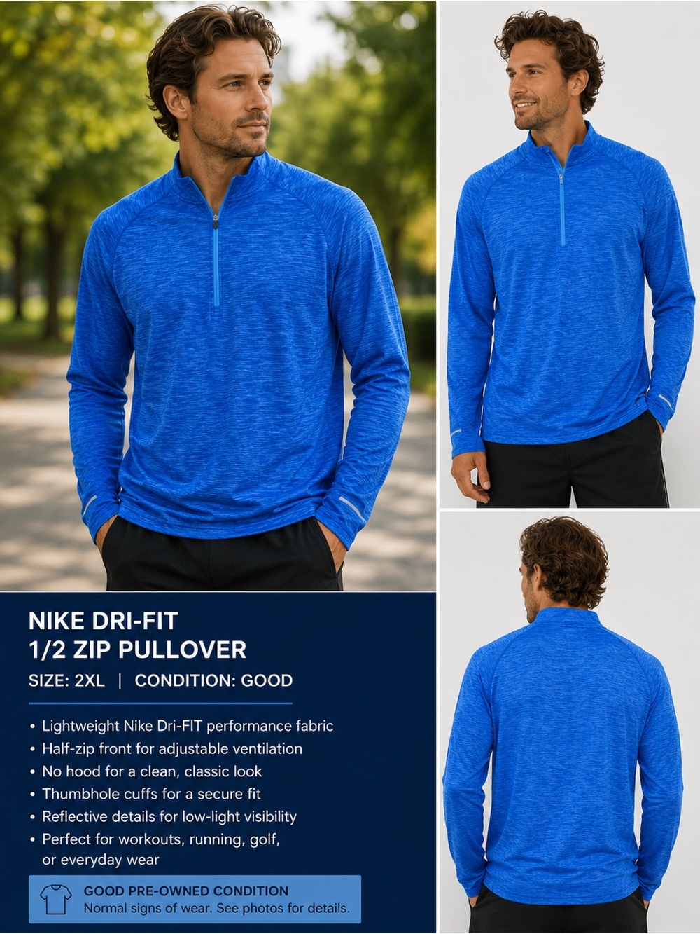 Nike Men's 1/2 Zip Performance Pullover - Royal Blue
